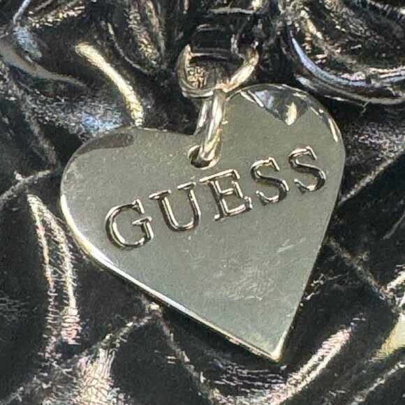 GUESS Black Patent Leather Jewelry Pouch with Silk Pillow & Metal Heart Charm - Picture 5 of 7